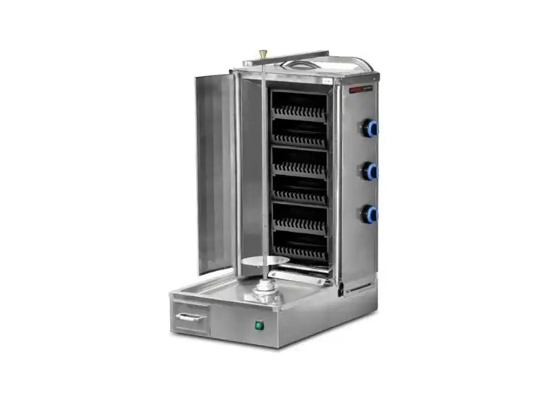 Lavastein Dönergrill mit Motor Unten / 3 Lavastein Brenner / max. 40 kg / inkl. Flügeltüren - Gastro-Bedarf24 GmbH