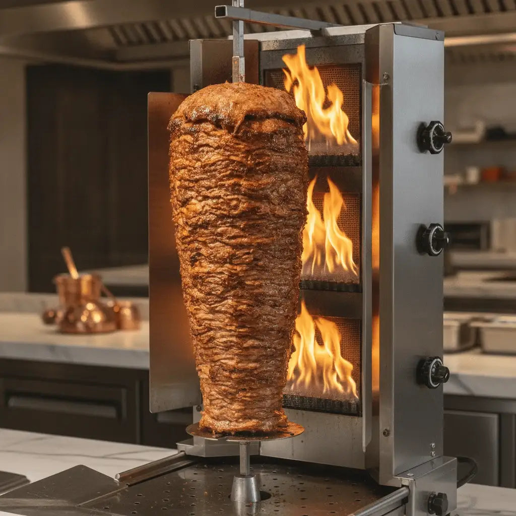 Premium Lavastein Dönergrill mit Motor Unten / 3 Lavastein Brenner / max. 40 kg - Gastro-Bedarf24 GmbH