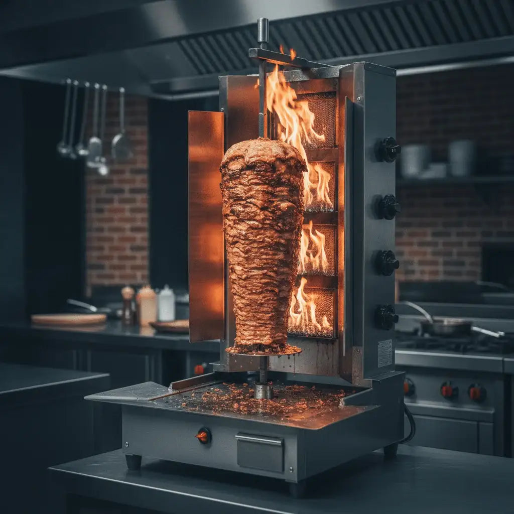 Premium Lavastein Dönergrill mit Motor Unten / 4 Lavastein Brenner / max. 60 kg - Gastro-Bedarf24 GmbH