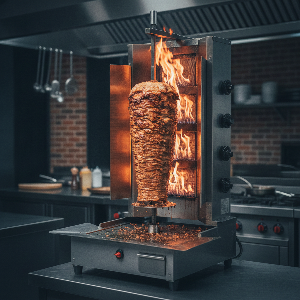 Premium Lavastein Dönergrill mit Motor Unten / 4 Lavastein Brenner / max. 60 kg