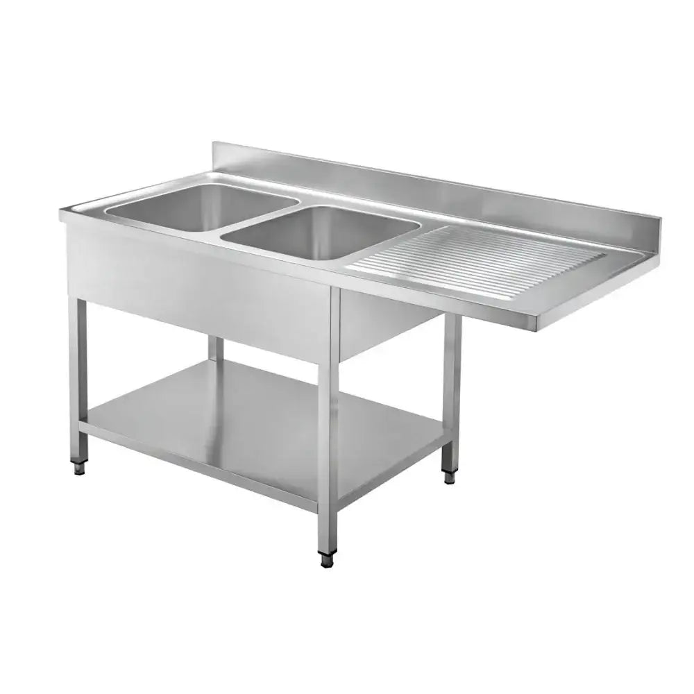 Edelstahl-Gastro-Spüle mit zwei Becken und Ablaufboden für professionelle Küchen