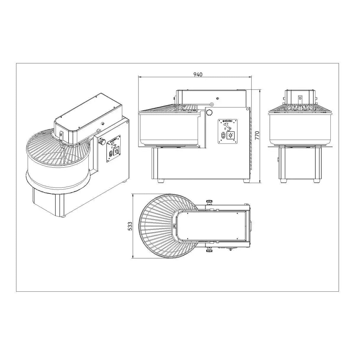 Teigknetmaschine abnehmbarer Kessel - 40 Liter / 400 Volt / 2 Geschwindigkeiten, 870 x 475 mm - Gastro-Bedarf24 GmbH