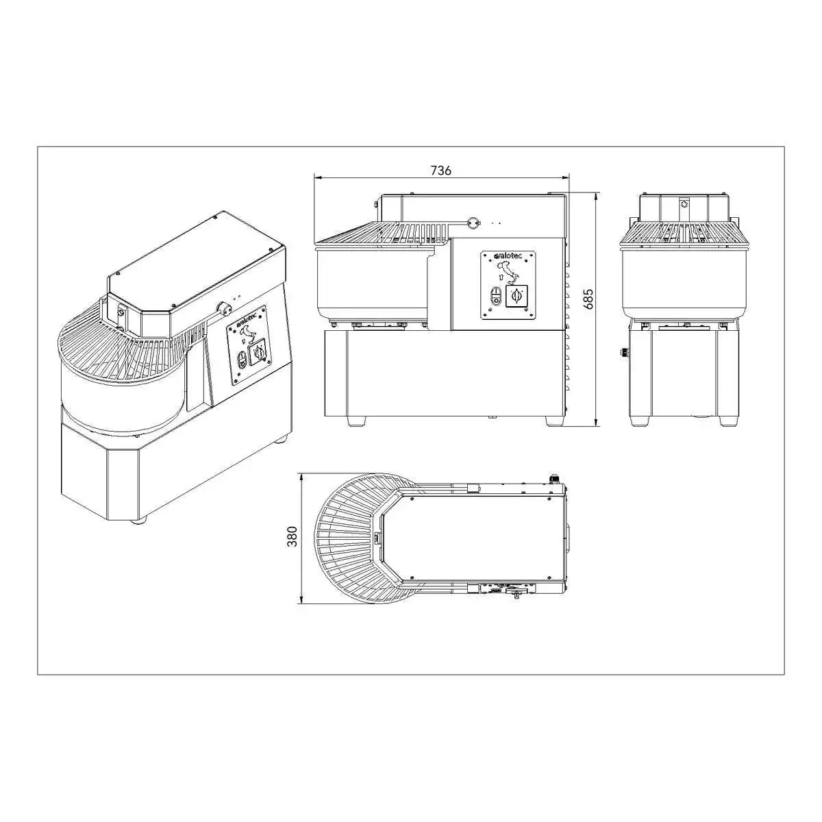 Teigknetmaschine fester Kessel - 20 Liter / 230 Volt / 2 Geschwindigkeiten, 736 x 380 mm - Gastro-Bedarf24 GmbH