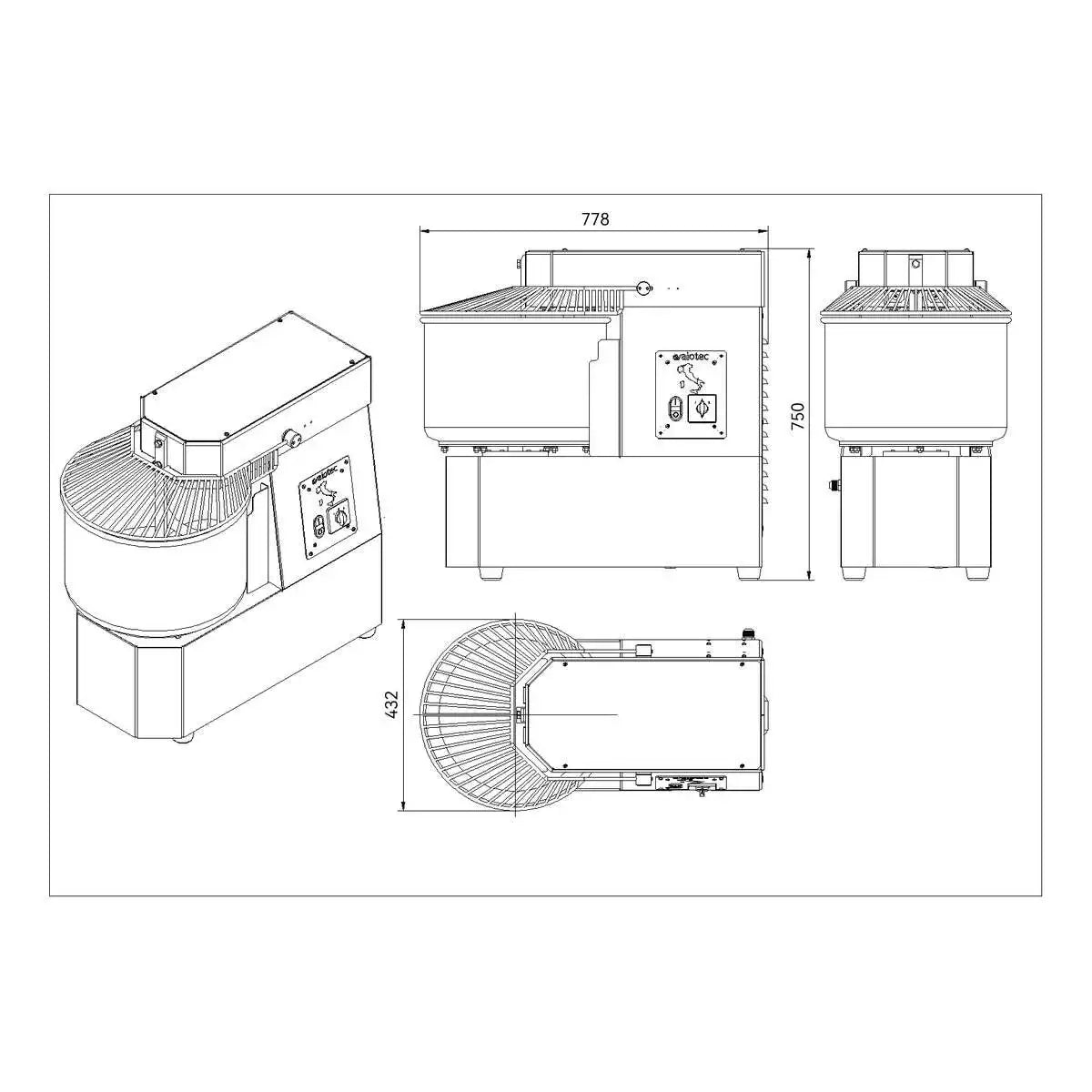 Teigknetmaschine fester Kessel - 30 Liter / 400 Volt / 2 Geschwindigkeiten, 736 x 380 mm - Gastro-Bedarf24 GmbH
