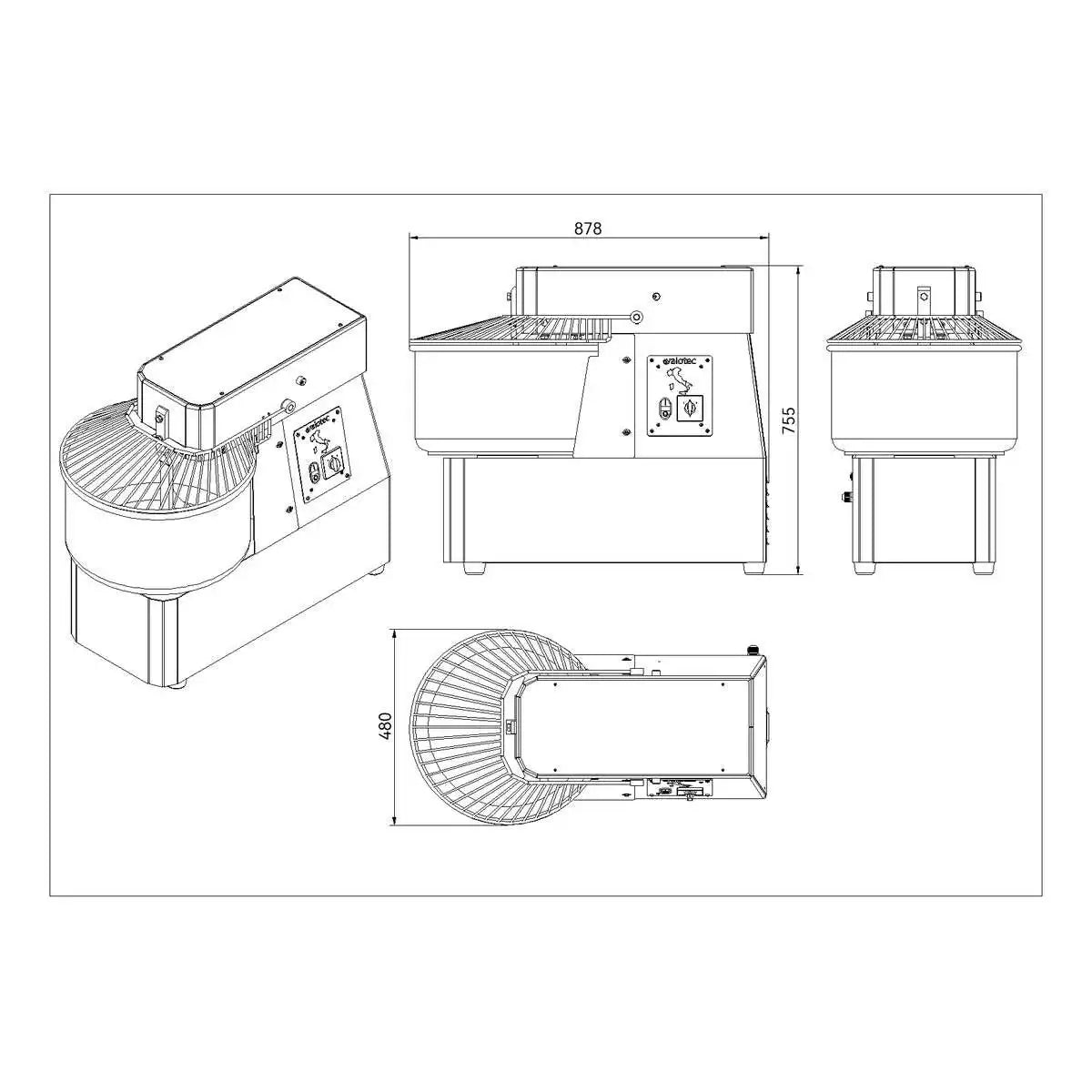 Teigknetmaschine fester Kessel - 40 Liter / 400 Volt / 2 Geschwindigkeiten, 878 x 480 mm - Gastro-Bedarf24 GmbH