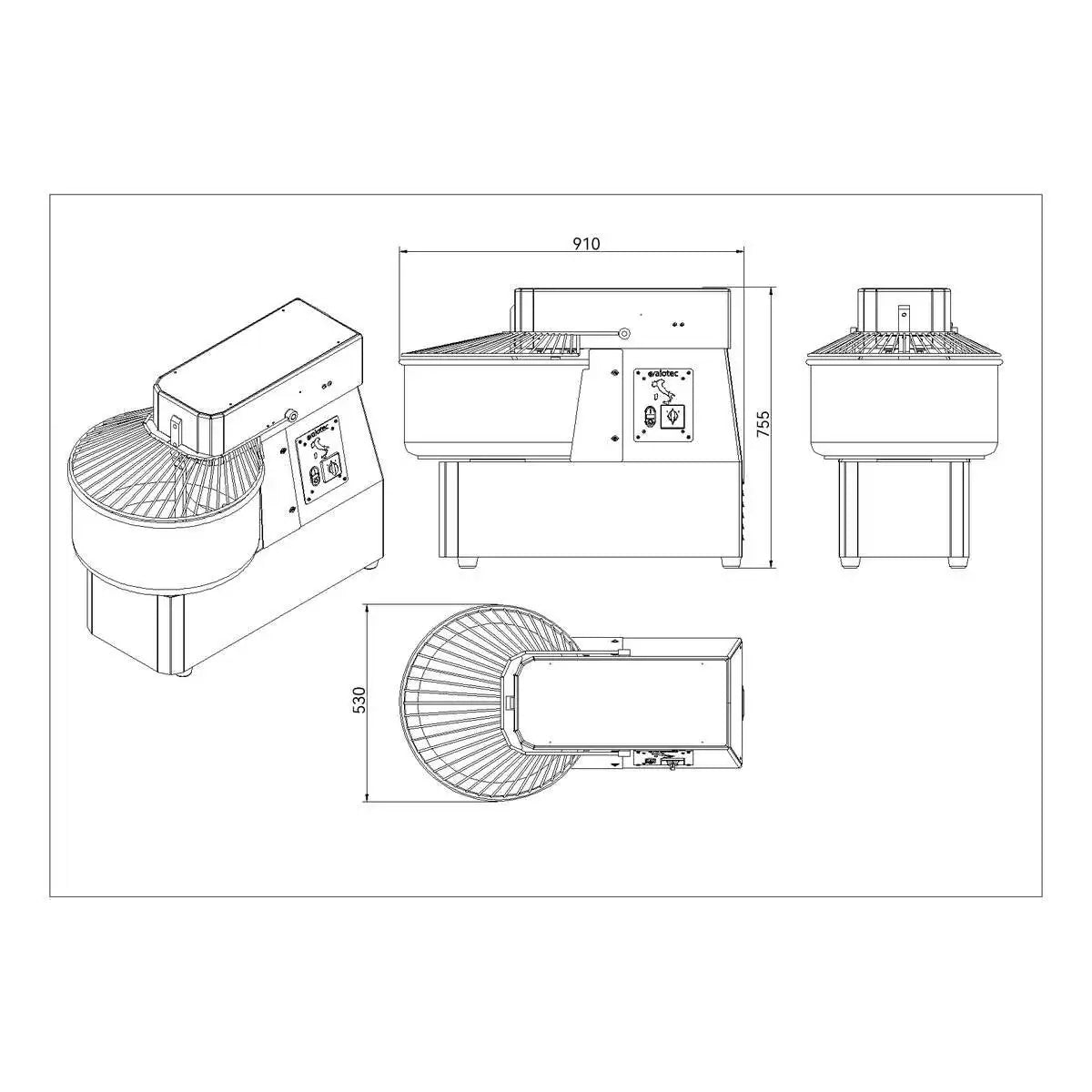 Teigknetmaschine fester Kessel - 50 Liter / 400 Volt / 2 Geschwindigkeiten, 910 x 530 mm - Gastro-Bedarf24 GmbH