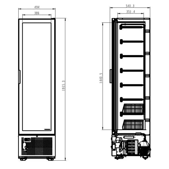 Tiefkühlschrank 1 Glastür - 221 Liter - 494x521x1915 mm - Gastro-Bedarf24 GmbH