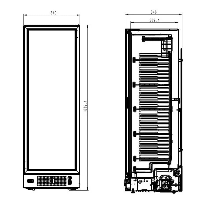 Tiefkühlschrank 1 Glastür - 382 Liter - 640x670x1875 mm - Gastro-Bedarf24 GmbH