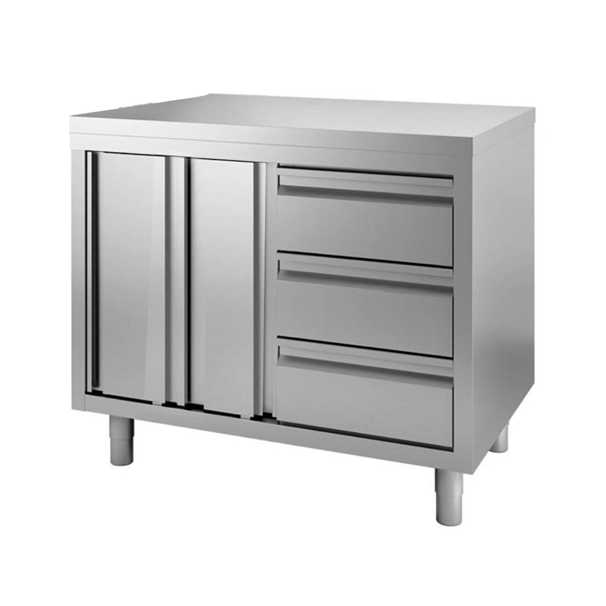 TOPLINE Arbeitsschrank 600 / Flügeltüren & 3 Schubladen rechts B:1200
