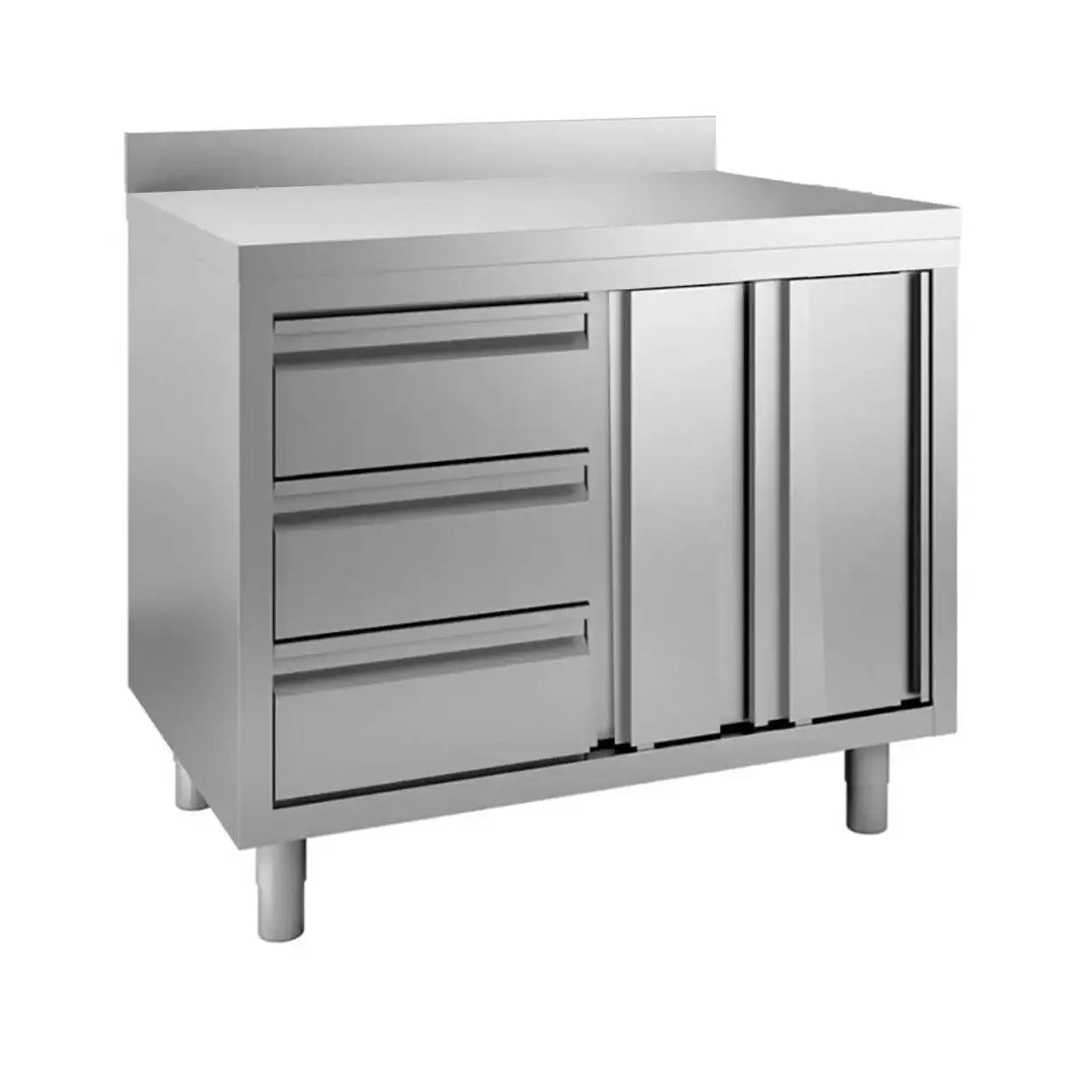 TOPLINE Work Cabinet / Swing Doors, 3 Drawers Left & Raised Edge, 1200 x 700 mm