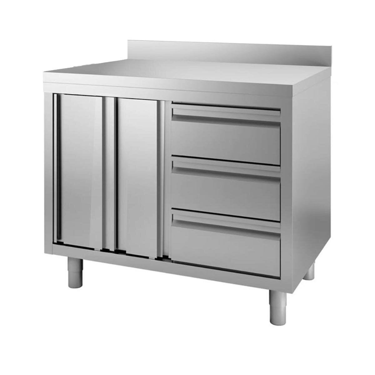 TOPLINE çalışma dolabı / menteşeli kapılar, sağda 3 çekmece ve arkalıklı, 1300 x 700 mm