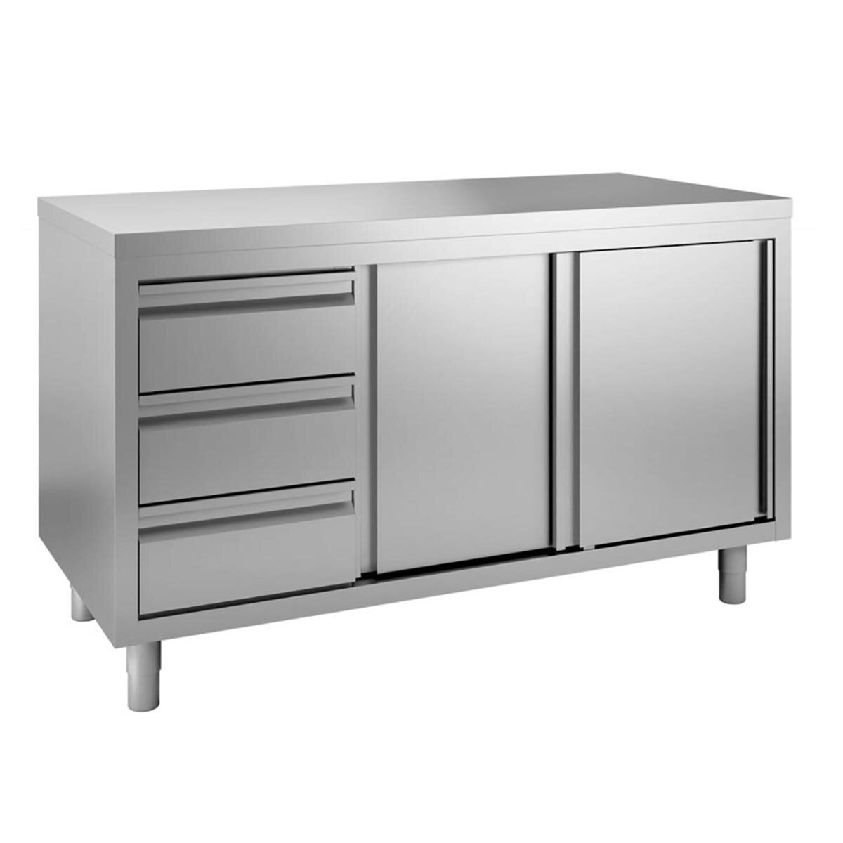 TOPLINE Arbeitsschrank 700 / 2 Schiebetüren & 3 Schubladen links B:1500