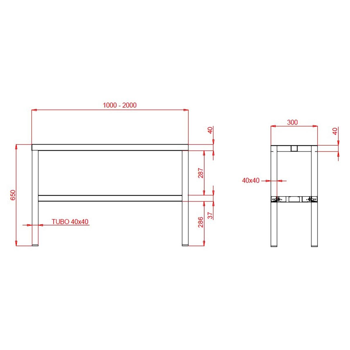 TOPLINE üst raf / 2 katlı , 1200 x 300 mm