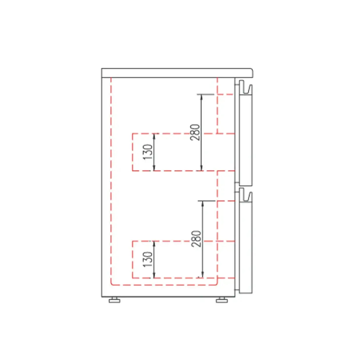 TOPLINE bar soğutma tezgâhı siyah / 1 kapı & 2 çekmece, 1485 x 530 mm