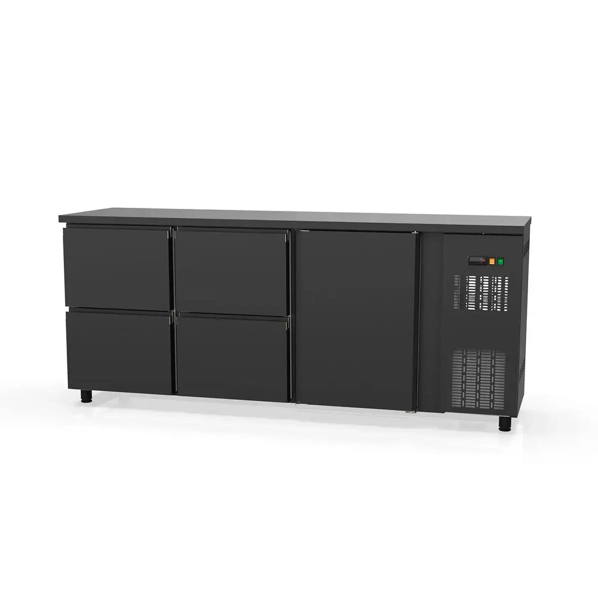 TOPLINE Bar Refrigerator Table Black / 1 Door & 4 Drawers, 2025 x 530 mm