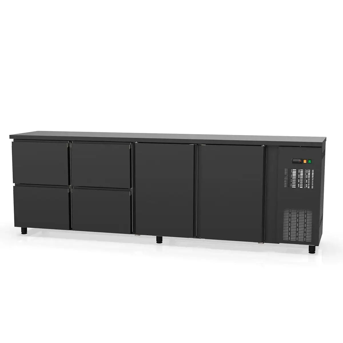 TOPLINE Bar Refrigerator Table Black / 2 Doors & 4 Drawers, 2565 x 530 mm
