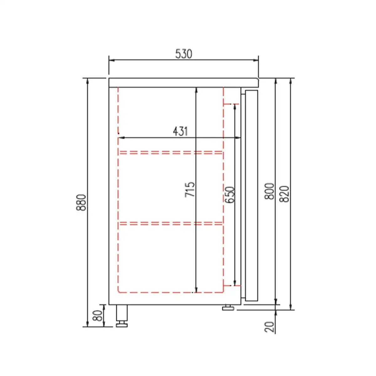 TOPLINE Barkühltisch schwarz / 3 Glastüren, 2025 x 530 mm