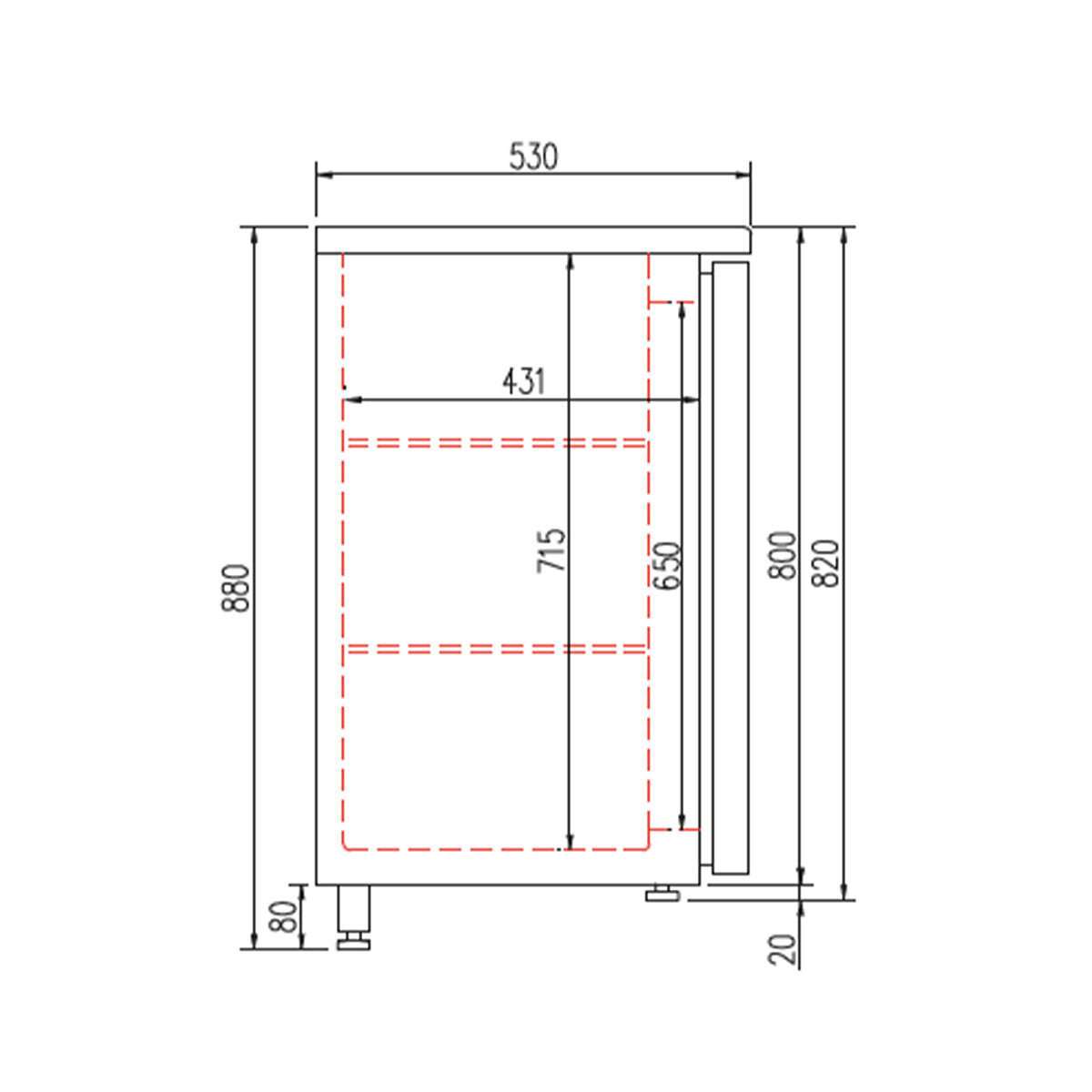 TOPLINE bar soğutma tezgâhı siyah / 3 kapı & 2 çekmece, 2565 x 530 mm