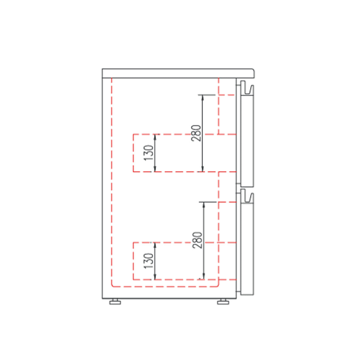 TOPLINE bar soğutma tezgâhı siyah / 3 kapı & 2 çekmece, 2565 x 530 mm