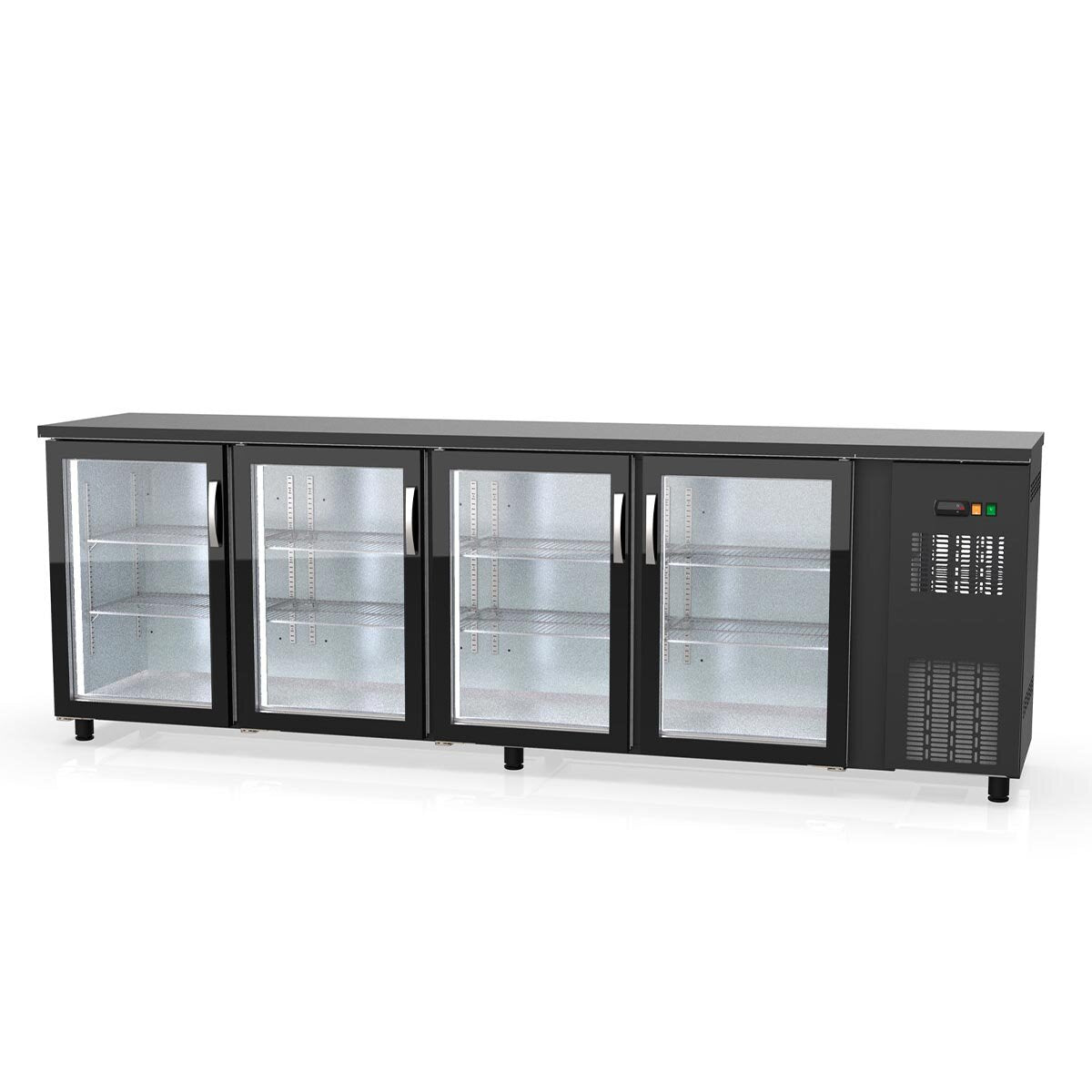 TOPLINE Barkühltisch schwarz / 4 Glastüren, 2565 x 530 mm