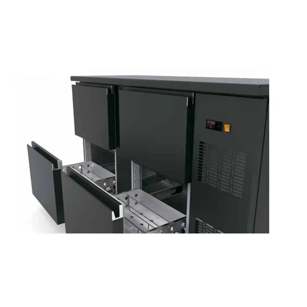 TOPLINE Barkühltisch schwarz / 4 Schubladen, 1485 x 530 mm