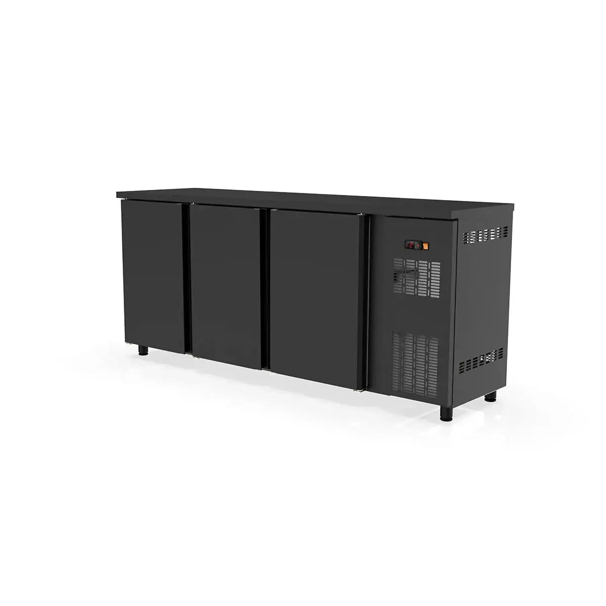 TOPLINE Barkühltisch schwarz / 3 Türen, 2025 x 530 mm - Gastro-Bedarf24 GmbH