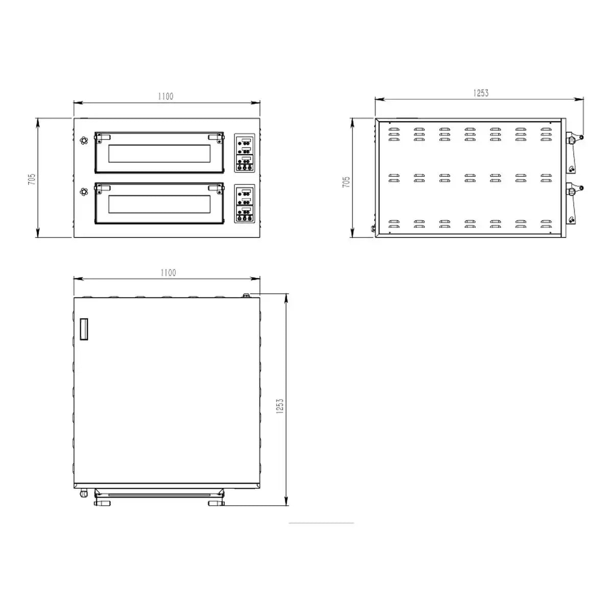 TOPLINE Elektro Pizzaofen 6+6 x 34 cm (tiefe Version), digitales Thermostat, 1100 x 1185 mm