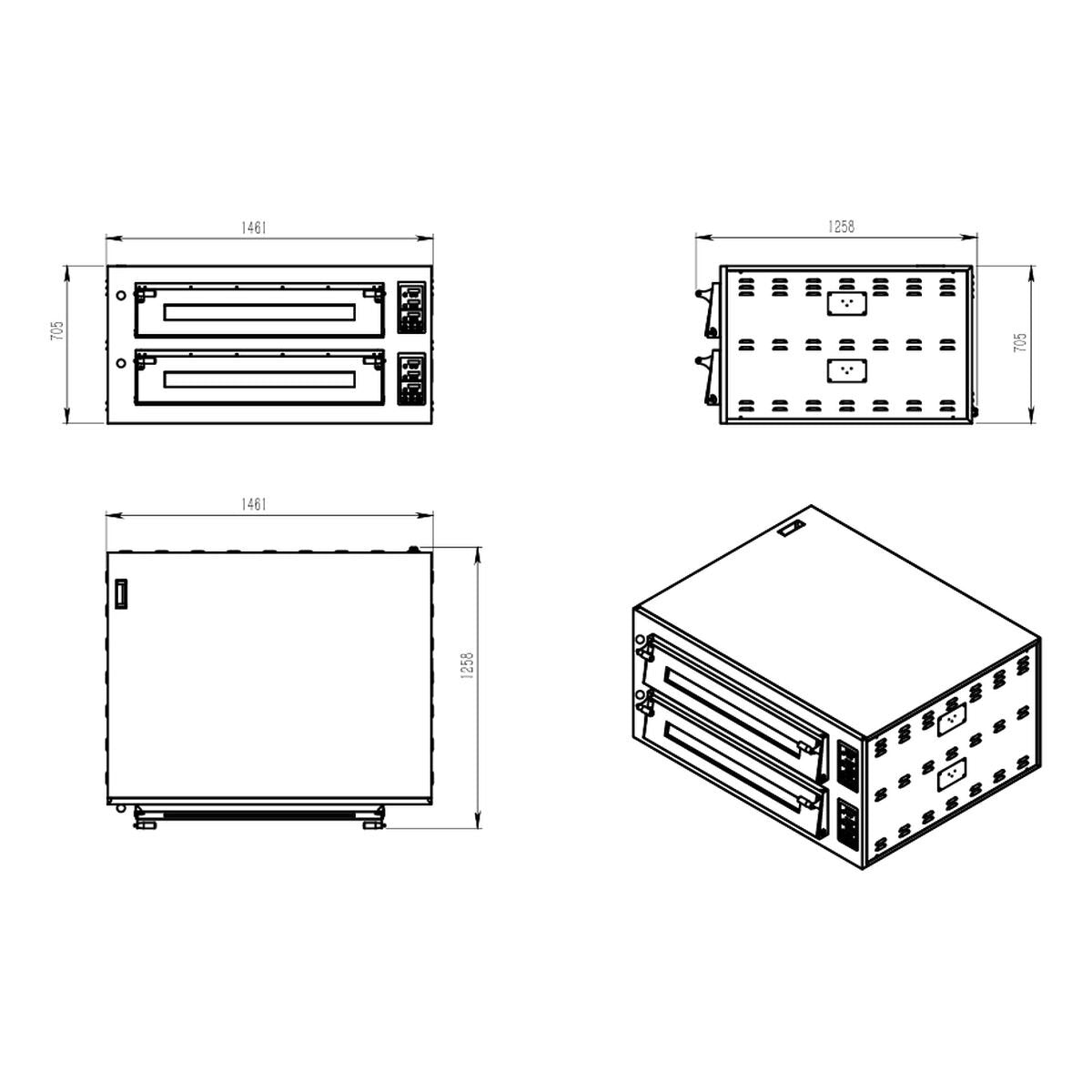 TOPLINE Elektro Pizzaofen 9+9 x 34 cm, digitales Thermostat, 1450 x 1185 mm