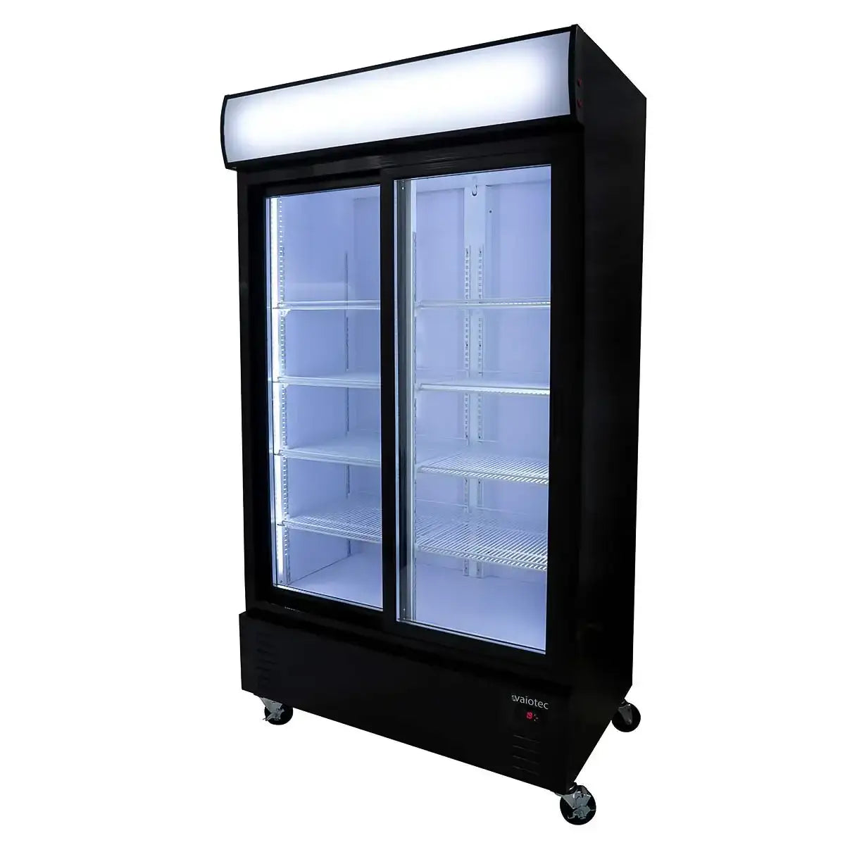 Professioneller Kühlschrank mit Glastüren und LED-Beleuchtung für Gastronomie