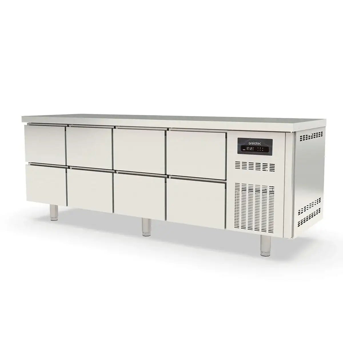 TOPLINE Kühltisch / 4-fach GN1/1 mit 8 Schubladen, 2245 x 700 mm - Gastro-Bedarf24 GmbH