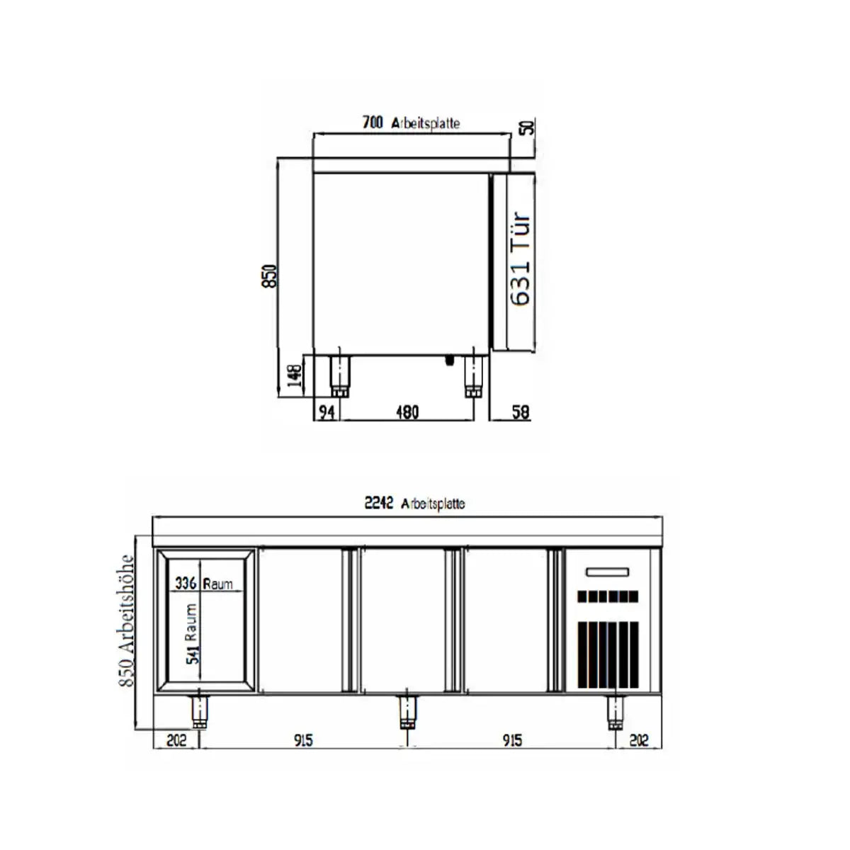 TOPLINE Refrigerated Table / 4x GN1/1 with 4 Drawers / 2 Doors, 2245 x 700 mm