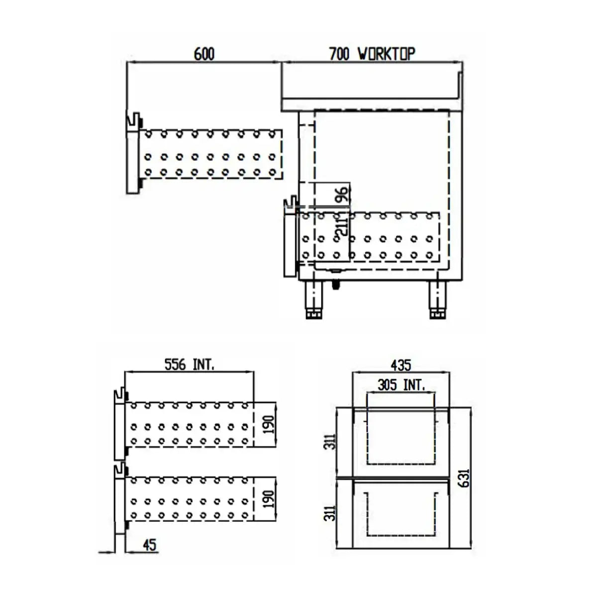 TOPLINE Kühltisch / 4-fach GN1/1 mit 4 Schubladen / 2 Türen & Aufkantung, 2245 x 700 mm