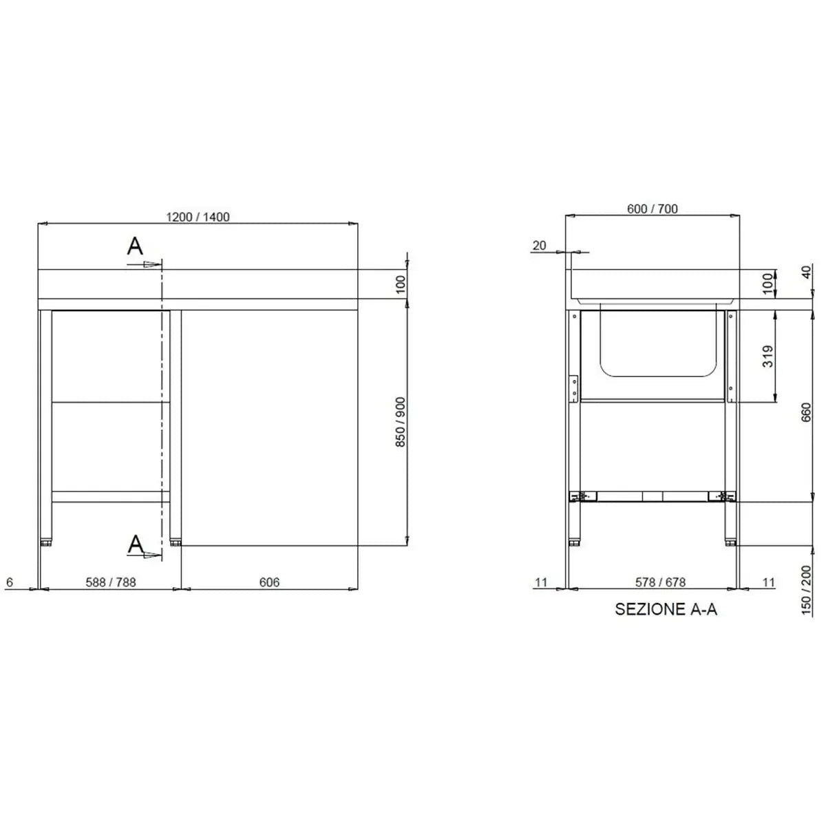 TOPLINE Spülcenter / 1 Becken links , 1200 x 700 mm - Gastro-Bedarf24 GmbH