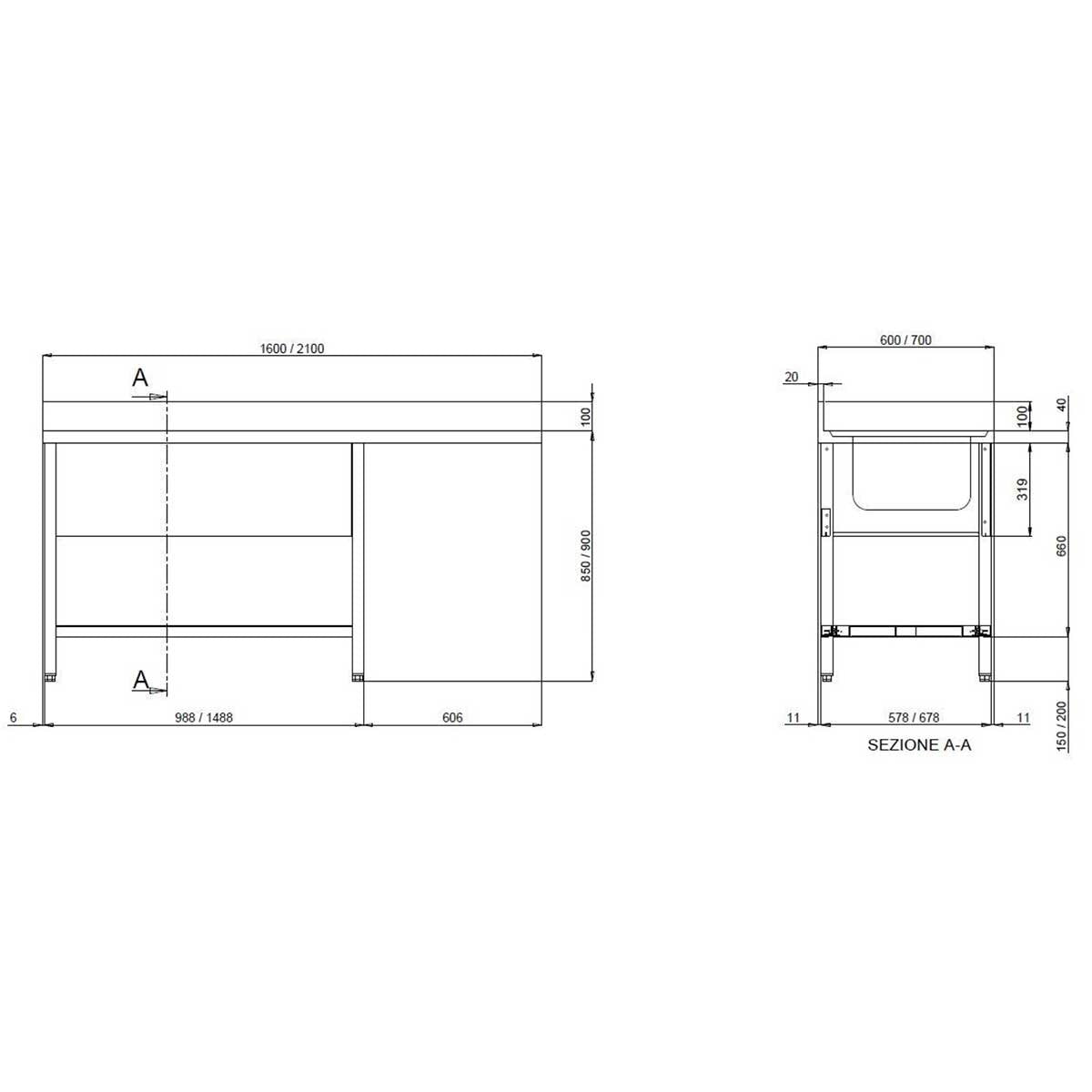 TOPLINE bulaşık merkezi / 2 gözlü sol, 1800 x 700 mm