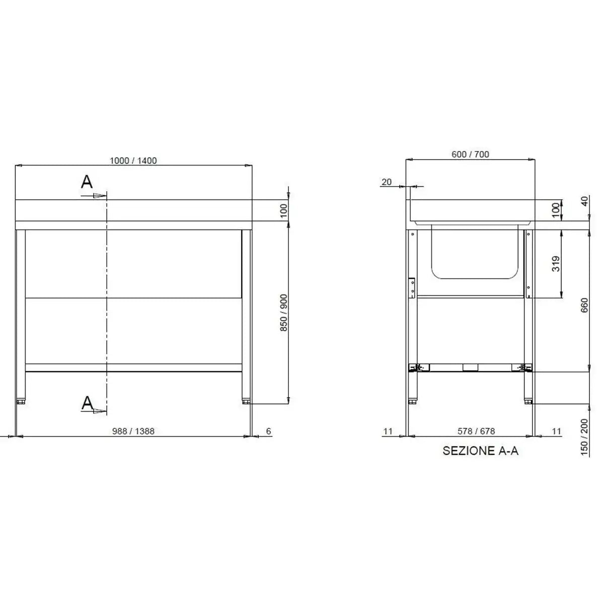 TOPLINE Spültisch / 1 Becken rechts + Abtropffläche , 1000 x 700 mm - Gastro-Bedarf24 GmbH