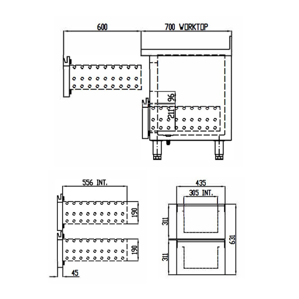 TOPLINE derin donduruculu tezgâh / 3 adet GN1/1, 6 çekmeceli, 1795 x 700 mm