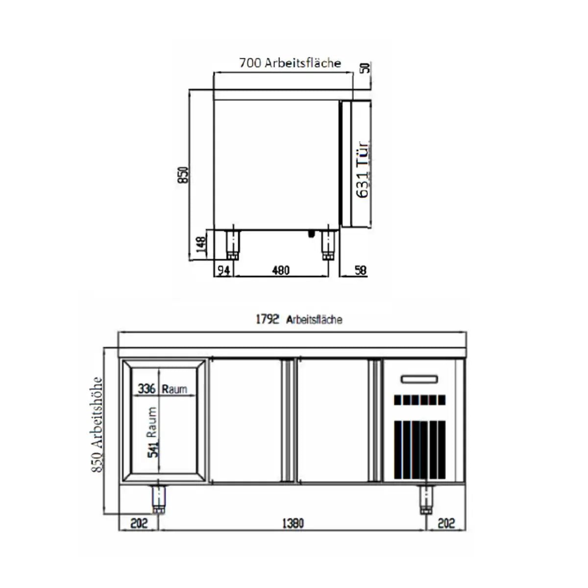TOPLINE Tiefkühltisch 700 / 3-fach GN1/1 mit 2 Schubladen / 2 Türen - Gastro-Bedarf24 GmbH