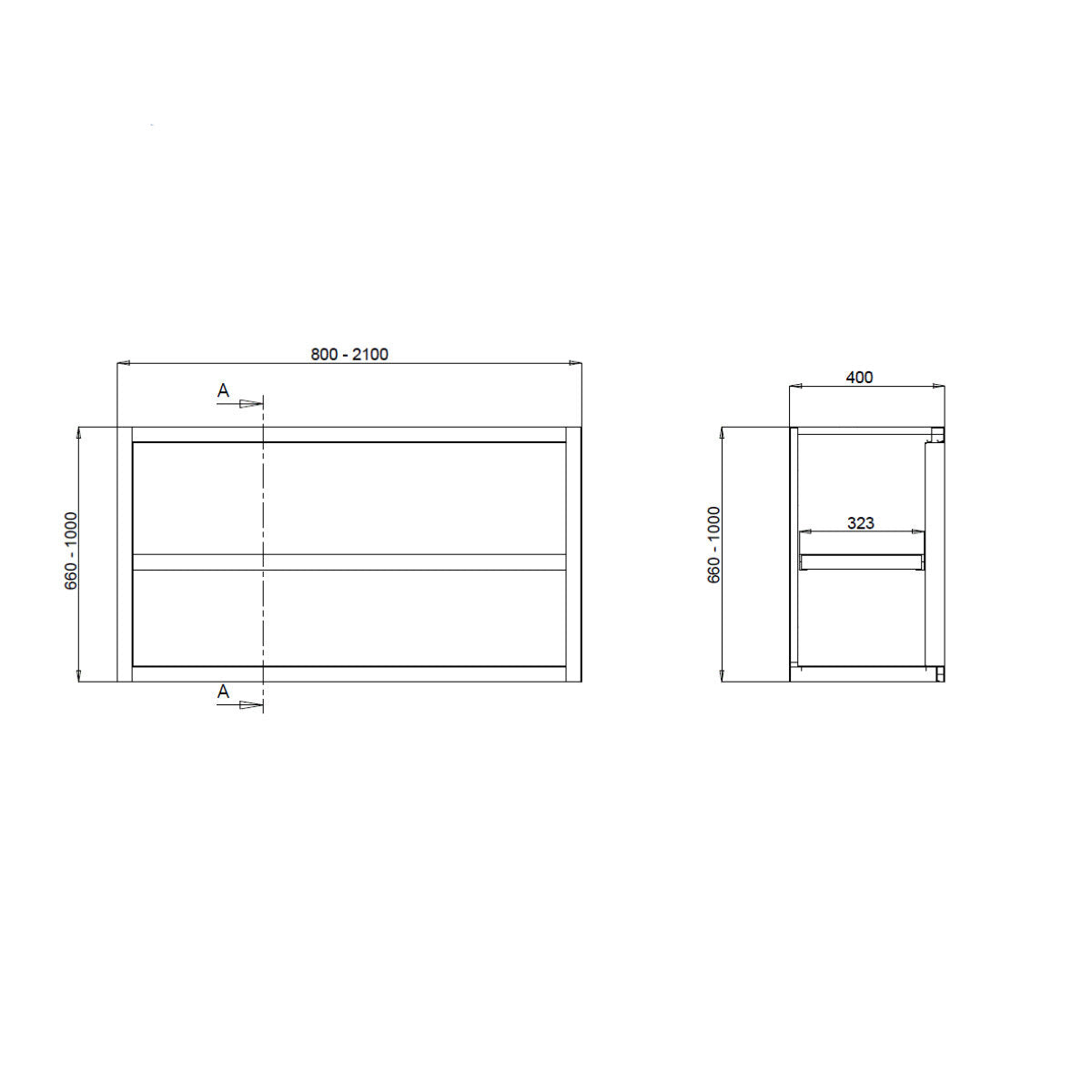 TOPLINE duvar tipi asma dolap / açık , 800 x 400 mm