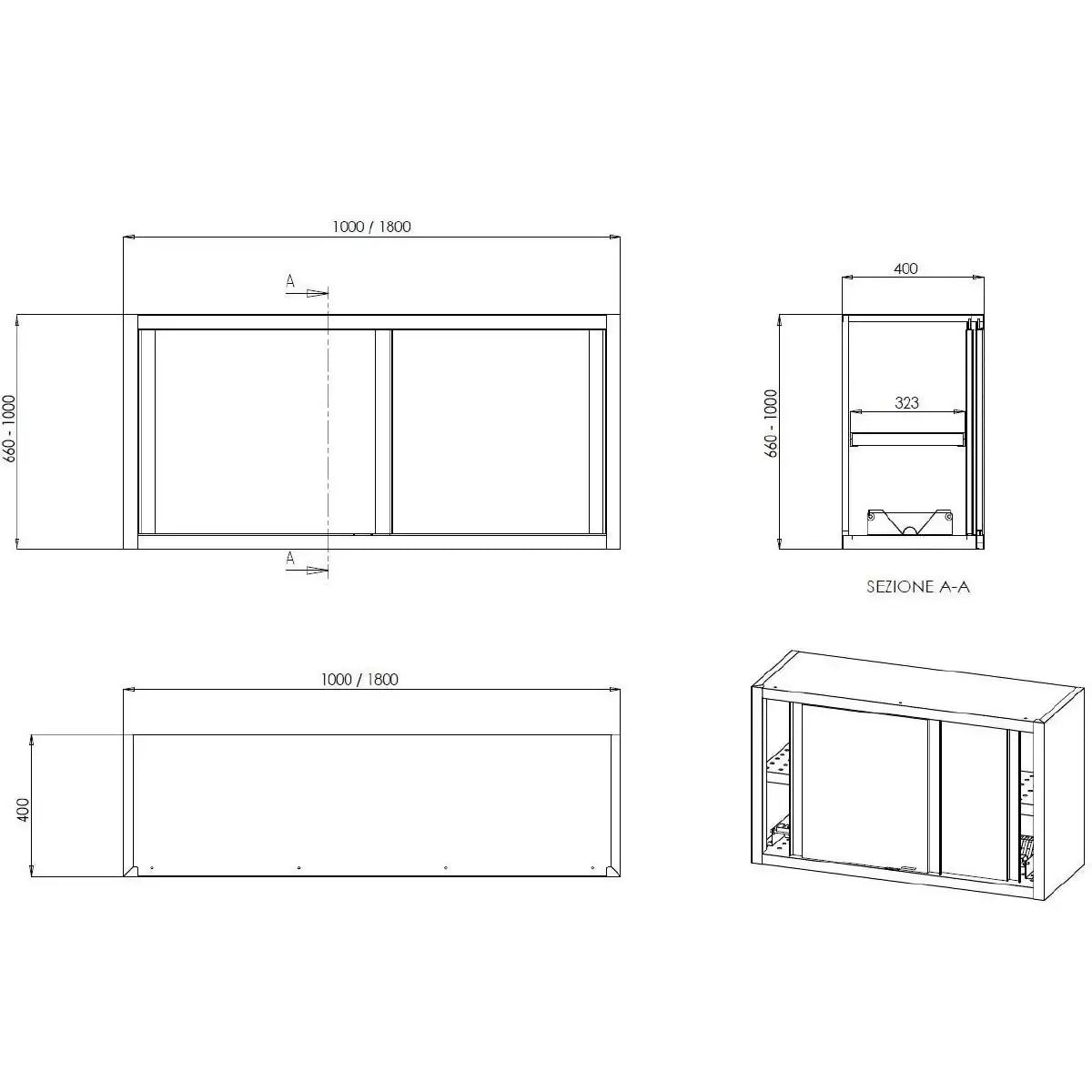 TOPLINE Wandhängeschrank / Schiebetüren und Abtropffläche , 1400 x 400 mm