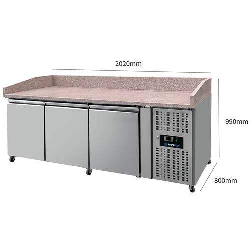 Pizzakühltisch mit 3 Türen und Räder - 2020x800x1000 mm