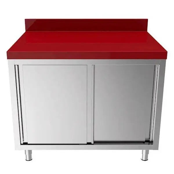 Stainless Steel Work Cabinet - 1600x700x850mm - with Sliding Door - incl. Red Cutting Board
