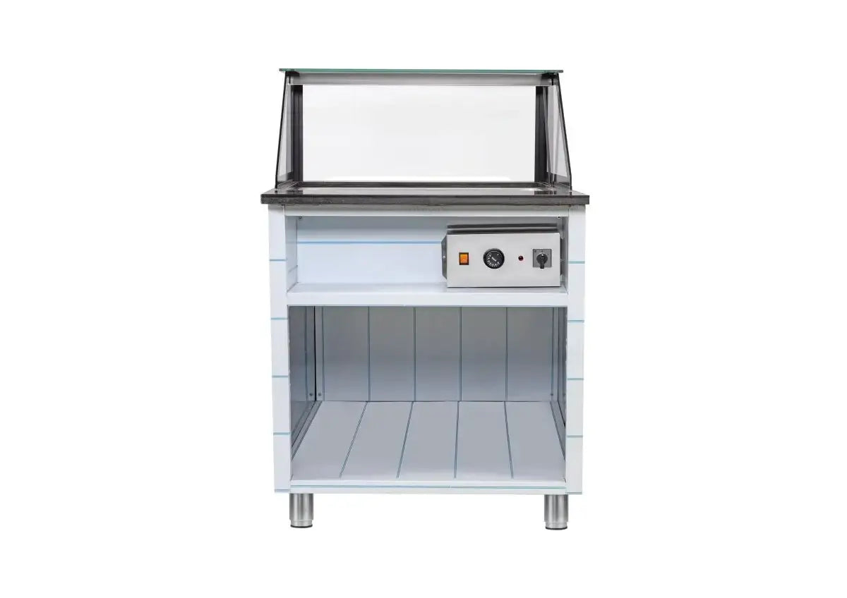 Edelstahl-Warmhaltebank mit Glasabdeckung für Gastronomie