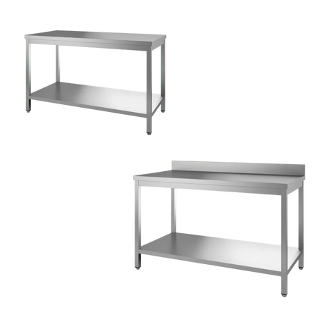 Zwei Edelstahltische für Gastronomie mit Ablageboden, ideal für Gastroküchen, Gastro-Bedarf24