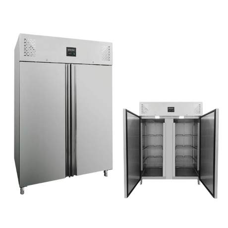 Edelstahl Kühlschrank 2-türig für Gastronomie, geschlossen und geöffnet, Gastro-Bedarf24