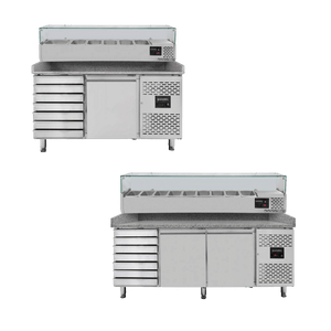 Pizzakühltische mit grauen Granit inkl. Kühlaufsatzvitrine