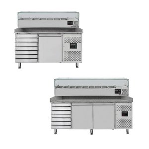 Pizzakühltische mit grauen Granit inkl. Kühlaufsatzvitrine