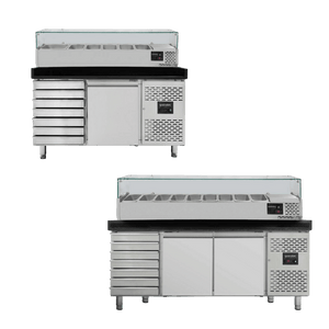 Pizzakühltische mit schwarzen Granit inkl. Kühlaufsatzvitrine