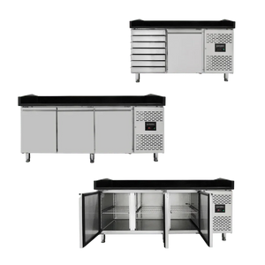 Pizzakühltische mit schwarzen Granit