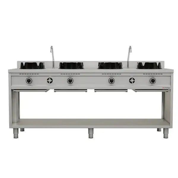 Gas Wok Stove – 2000x600x850/900 mm - 4×15 kW – 4 Cooking Zones