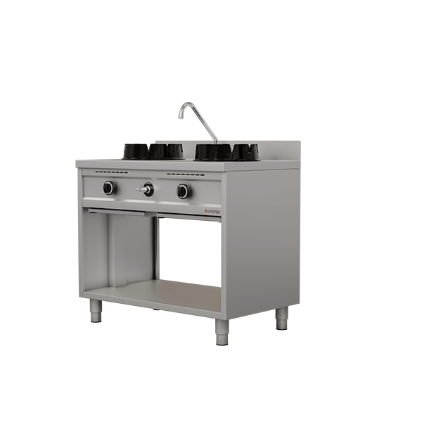 Gas-Wokherd – 1000x600x850/900 mm - 2×15 kW – 2 Kochzonen